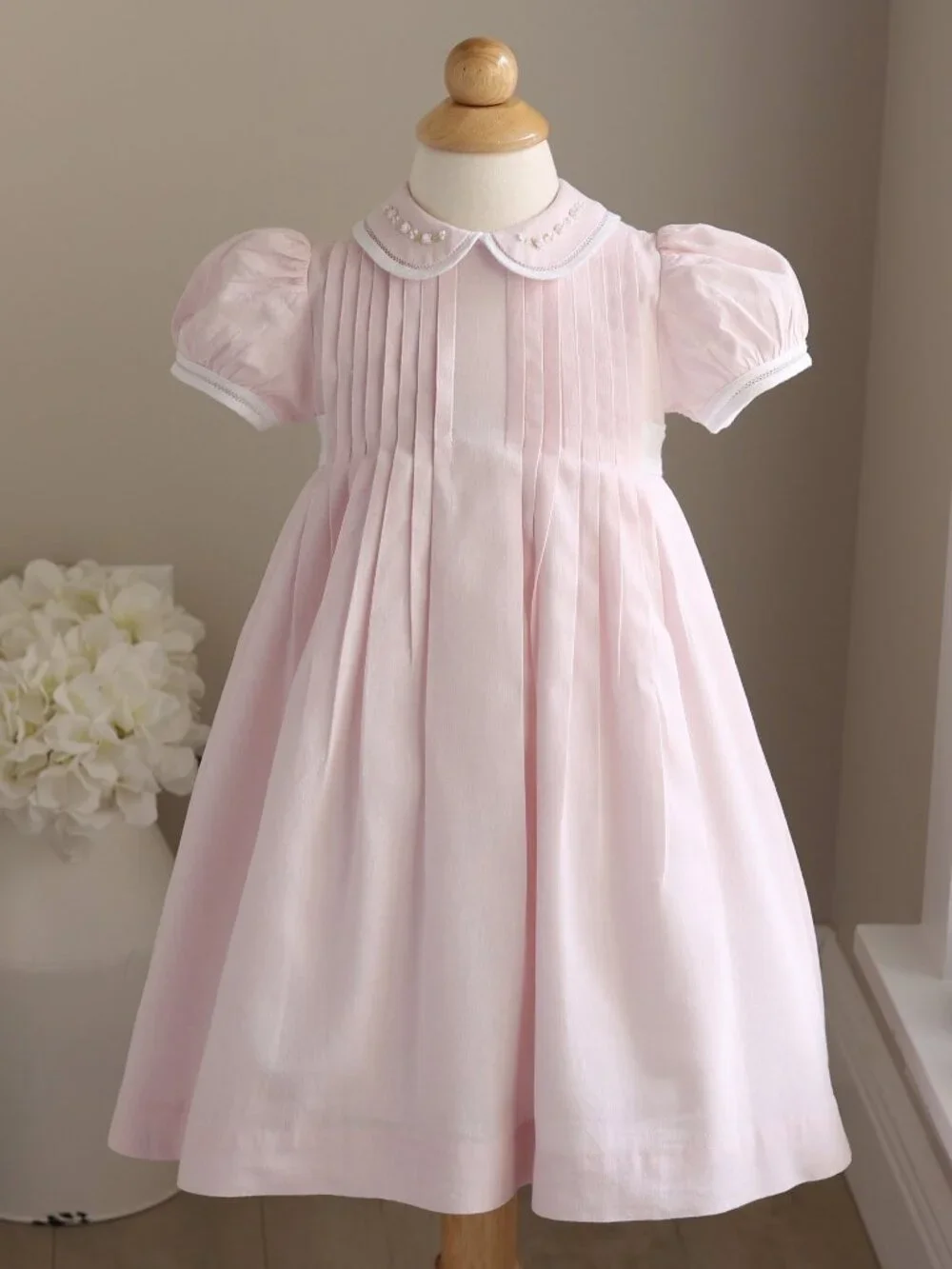 Pink Cotton Linen Heirloom Dress Hand Embroidery Pearls Tucks 2T Rare Find Like